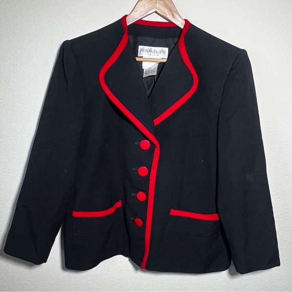 Yves Saint Laurent Encore Black And Red Blazer Made In France Size 14 Laine Wool - Picture 2 of 10